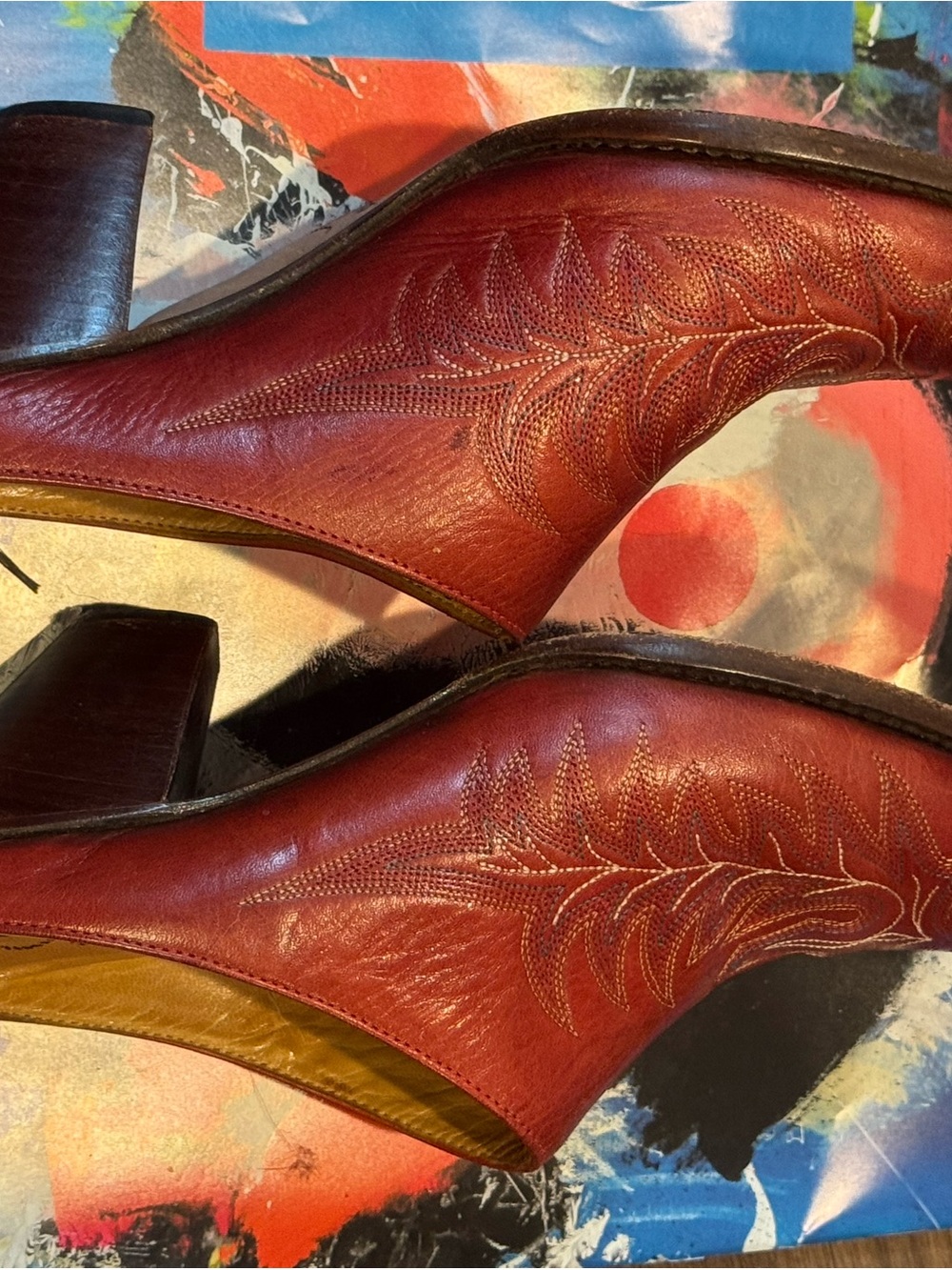 Lucchese Charlie 1 Horse Red Snip Toe Western Heeled Mules Size 7 - Picture 3 of 7